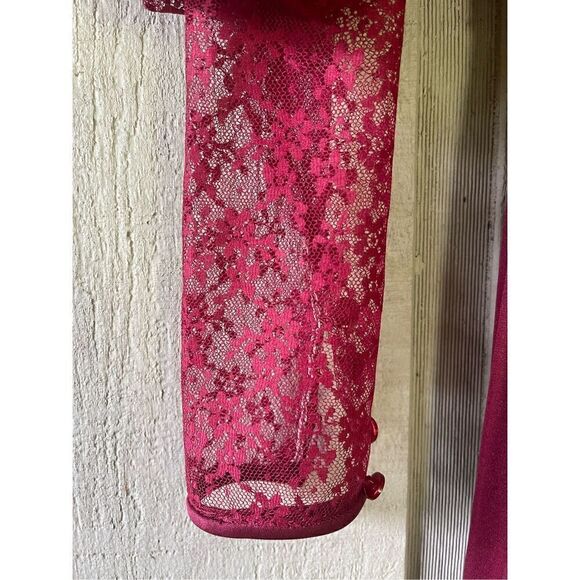 Creations by Aria 1970’s Vintage Victorian Lace Burgandy Pleated long dress Sz 7 - Picture 5 of 16